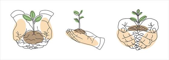 Minimalist linear design showcasing vibrant green sprouts of spring. illustration, enriched with colorful accents vector