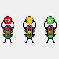 Three traffic lights with different signs on them vector