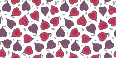 Fig. Seamless pattern. Set of simple abstract fruits and leaves. Vitamin natural food, slices and whole fruits. Colored flat illustration. vector