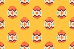 A seamless pattern of detailed decorated Easter eggs on a warm yellow background. Ideal for festive decor, textiles, and wrapping paper. vector