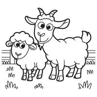 Goat and Sheep Coloring Page vector