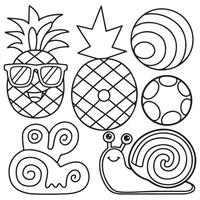 Pineapple and Snail Coloring Page vector