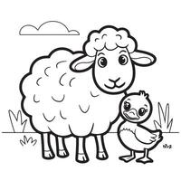 Sheep with Duck Coloring Page for Kids vector