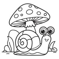 Happy Snail and Mushroom Coloring Page for Kids vector