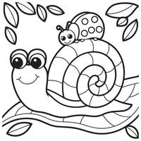 Happy Snail and Leaf Coloring Page vector