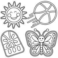 Sun Basketball and Butterfly Coloring Page for Kids vector