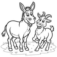 Goat and Donkey Coloring Page vector
