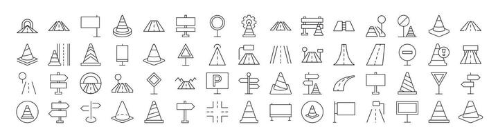 Road, Path, Traffic Cone Line Icon Bundle. Outline Signs for Graphic and Web Design, Apps, Adverts, Various Cards vector