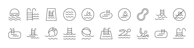 Swimming Pool Outline Web Line Icons Collection. Minimalistic Linear Pictogram for Web and Graphic Design, Apps, Banners, Social Network and Cards vector
