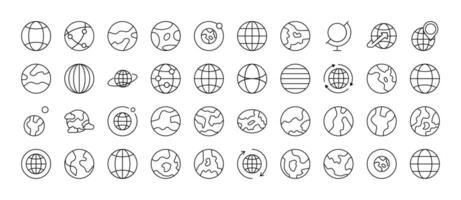Globe and Planet Modern Outline Style Icons for Design, Cards, Apps, Social Networks vector