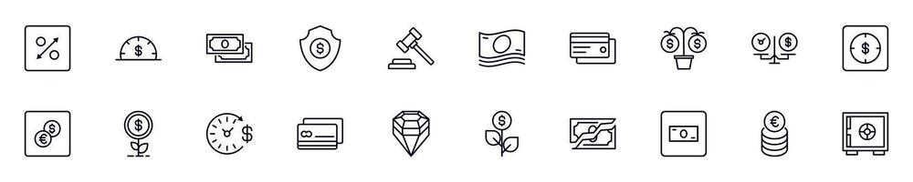 Money, finance, economy outline icons drawn with black thin line. Editable stroke. Simple linear illustration that can be used as a design element for apps and websites vector