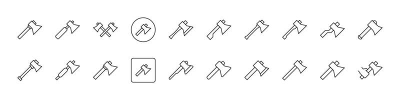 Firewood chopping Line Icon Pack. Axe Outline Signs for Graphic and Web Design, Apps, Adverts, Various Cards vector