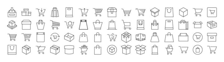 Shopping Bags Line Icon Collection. Outline Signs for Graphic and Web Design, Apps, Adverts, Various Cards vector