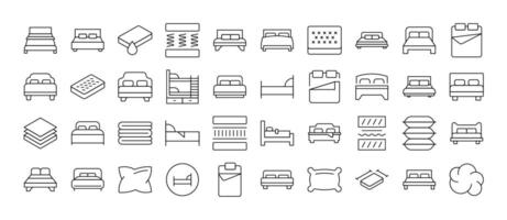 Bed and Mattress Simple Isolated Line Icons Collection. Editable Stroke. Perfect for Web Sites, Books, Cards, Apps vector
