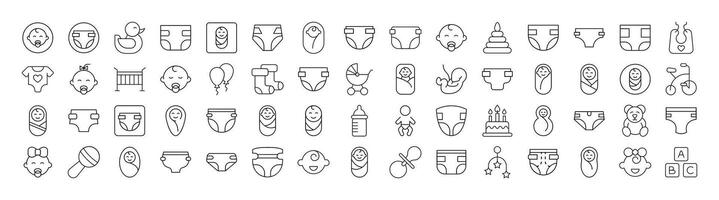 Family, Baby, Diapers Line Icon Set. Outline Signs for Graphic and Web Design, Apps, Adverts, Various Cards vector