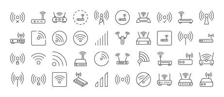 WiFi and Router Line Icon Collection. Outline Signs for Graphic and Web Design, Apps, Adverts, Various Cards vector