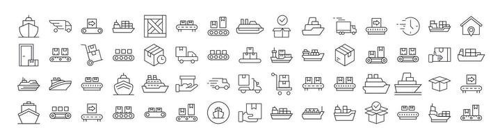Set of Delivery and Transportation Related Line Icons. Outline Signs for Graphic and Web Design, Apps, Adverts, Various Cards vector