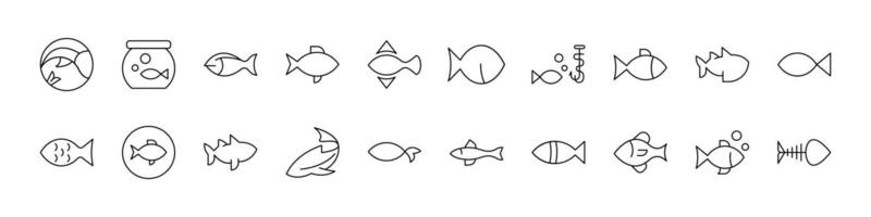 Set of Fish Related Line Icons. Outline Signs for Graphic and Web Design, Apps, Adverts, Various Cards vector