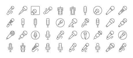 Pack of Microphone Related Line Icons. Outline Signs for Graphic and Web Design, Apps, Adverts, Various Cards vector