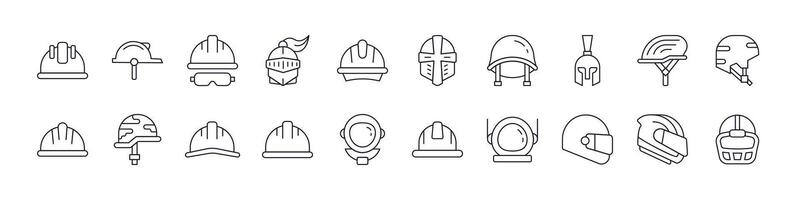 Helmet Line Icon Collection. Outline Signs for Graphic and Web Design, Apps, Adverts, Various Cards vector