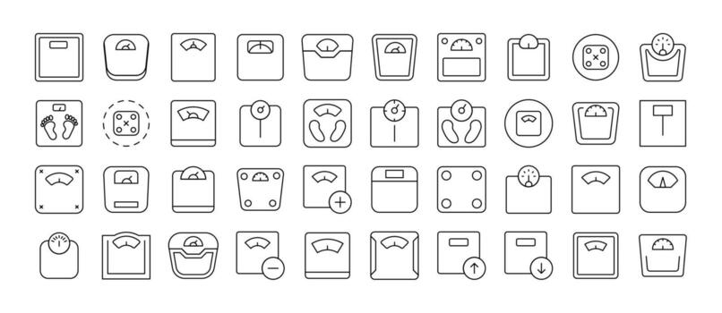 piso escala Delgado línea icono colocar. contorno señales para gráfico y web diseño, aplicaciones, anuncios, varios tarjetas vector