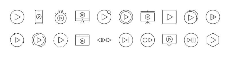 Play Sign Thin Line Icon Set. Outline Signs for Graphic and Web Design, Apps, Adverts, Various Cards vector