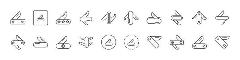 Camping Line Icon Bundle. Folding Knife Outline Signs for Graphic and Web Design, Apps, Adverts, Various Cards vector