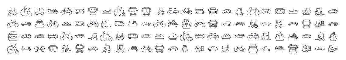 Bus, Ship, Tractor, Bicycle, Car Icon Set for UI, Placards, Books, Apps. Editable Stroke. Perfect for Web Sites, Books, Cards, Apps vector