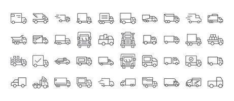 Van and Truck Thin Line Icon Set. Outline Signs for Graphic and Web Design, Apps, Adverts, Various Cards vector