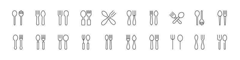Fork and Spoon Bundle of Thin Icons. Editable Stroke. Perfect for Web Sites, Books, Cards, Apps vector