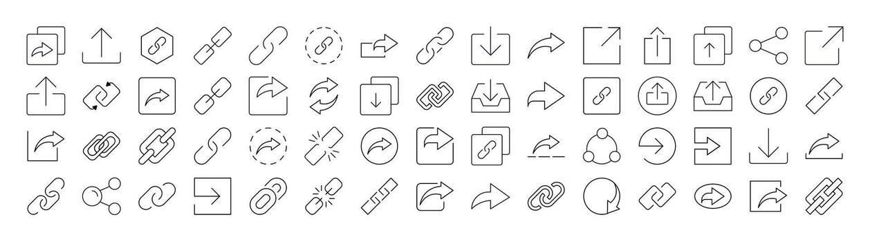 Share and Link Modern Outline Style Icons for Design, Cards, Apps, Social Networks vector