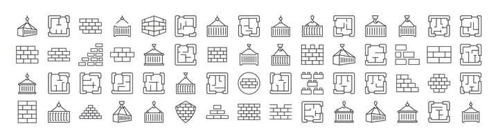 Brick Wall, Floor Plan, Building Line Icon Collection. Outline Signs for Graphic and Web Design, Apps, Adverts, Various Cards vector