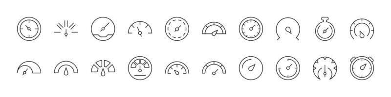 Set of Speedometer Related Line Icons. Outline Signs for Graphic and Web Design, Apps, Adverts, Various Cards vector