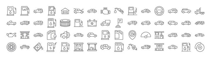 Car, Gas Station, Road Line Icon Bundle. Outline Signs for Graphic and Web Design, Apps, Adverts, Various Cards vector