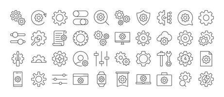 Cogwheel and Gear Related Icon Set. Editable Stroke. Perfect for Web Sites, Books, Cards, Apps vector