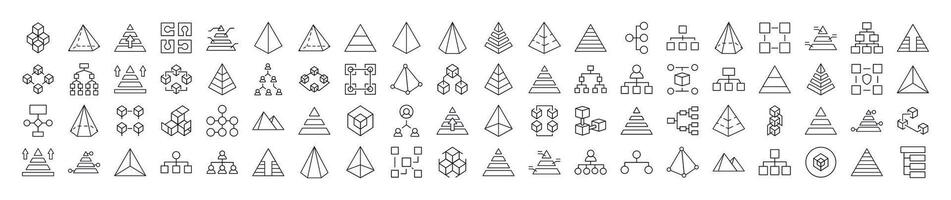 Pyramid, Hierarchy, Cubes Line Icon Pack. Outline Signs for Graphic and Web Design, Apps, Adverts, Various Cards vector