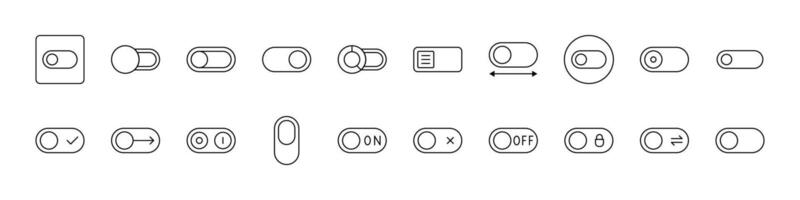 On Off, Switch Thin Line Icon Set. Outline Signs for Graphic and Web Design, Apps, Adverts, Various Cards vector