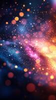 Colorful abstract representation of light particles in a cosmic setting during night time photo