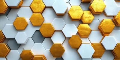 Geometric pattern featuring golden and white hexagons in a modern design environment photo