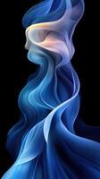 Abstract expression of flowing blue shapes resembling a face in motion against a dark background photo