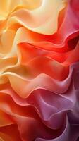 Abstract waves of colorful fabric create a vibrant texture resembling flowing silk in sunset hues photo