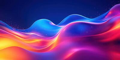 Vibrant waves of color dance across a deep blue background during a luminous digital art display in a modern space photo
