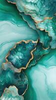 Elegant turquoise abstract design featuring swirling patterns and golden edges on a smooth background photo
