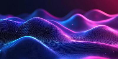 Colorful wave patterns formed by particles in a digital space at night with vibrant lighting effects photo