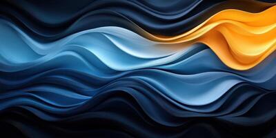 Colorful waves of blue and orange flow seamlessly across a dark background in modern abstract art display photo