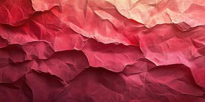 Textured red paper displaying intricate folds and shadows in natural lighting creates a visually striking abstract background photo