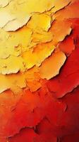 Vibrant texture of orange and yellow layers with cracked surface revealing an abstract form in warm colors photo