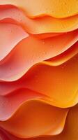 Colorful curved layers of orange and pink with water droplets on textured surface in a warm setting photo