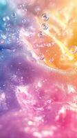 Colorful abstract bubbles float in vibrant waves of pastel hues at a serene atmosphere photo