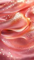 Shimmering pink fabric with sparkles glistening under soft light captures elegance and beauty photo